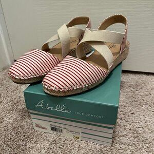Abella true comfort espadrilles beige red stripe
